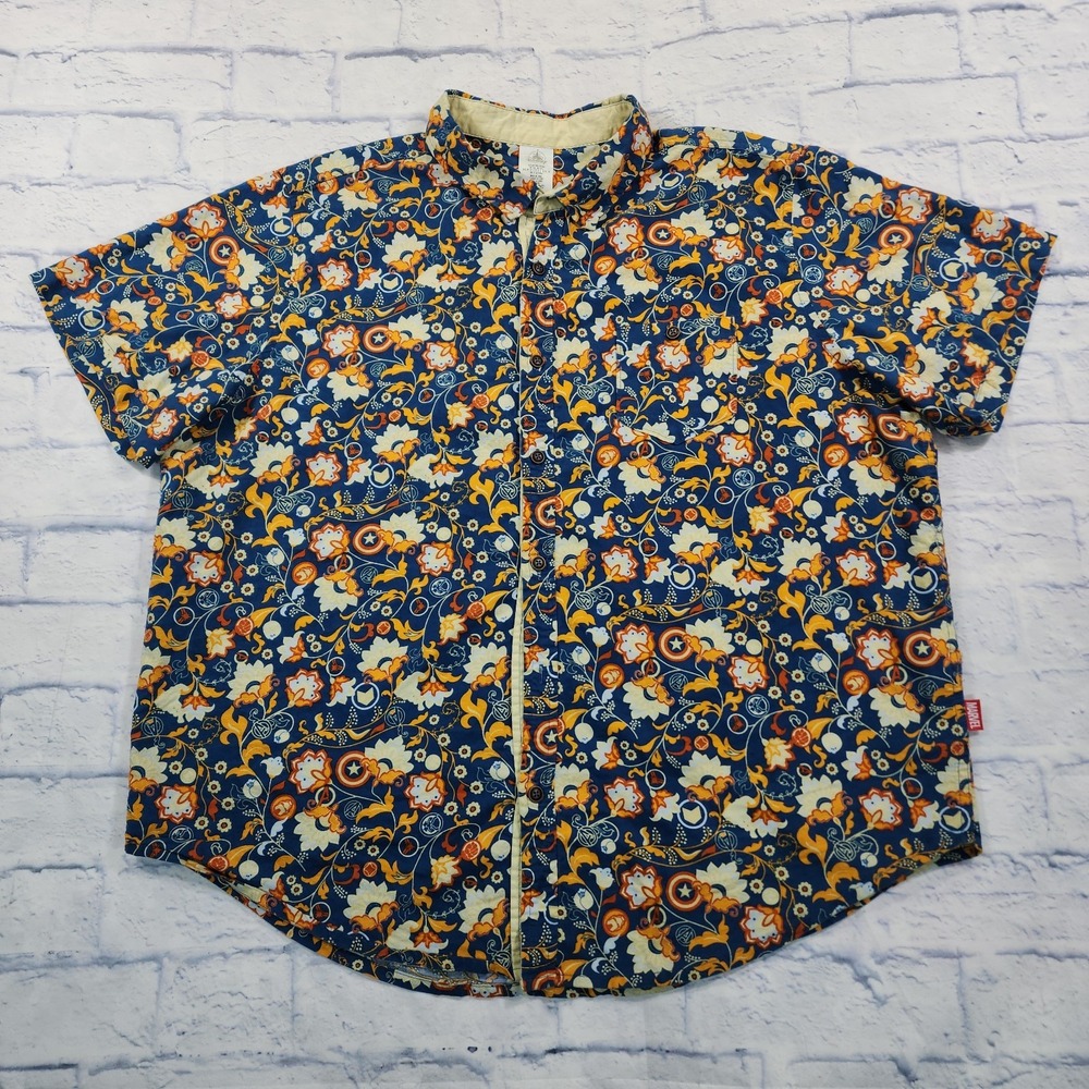 Disney Marvel Avengers Shirt ADULT SIZE XXL Blue Cotton Short Sleeve Hawaiian